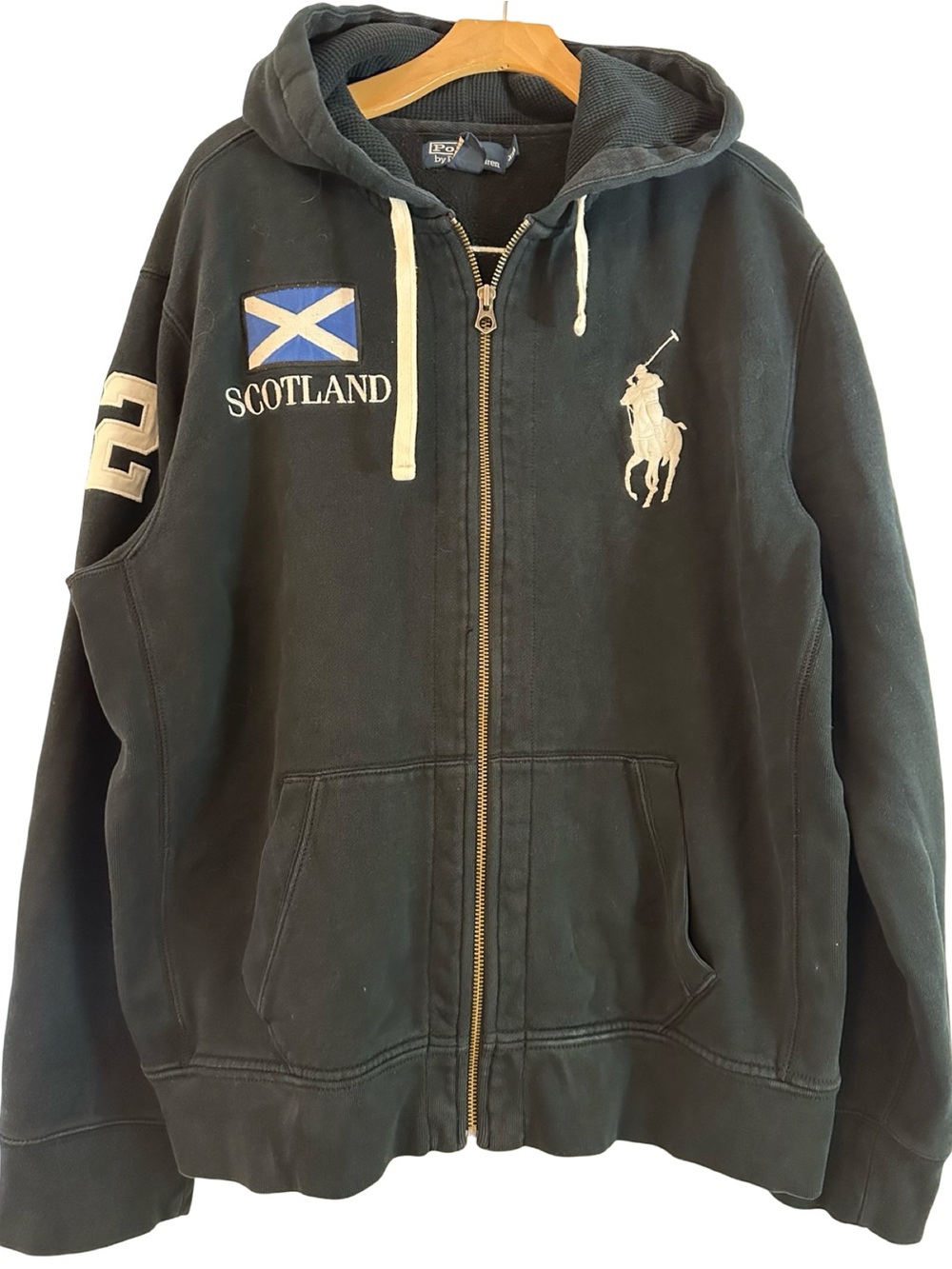Polo Ralph Lauren Vintage Men’s Size XXL Black Scotland Crest Zip Up Hoodie